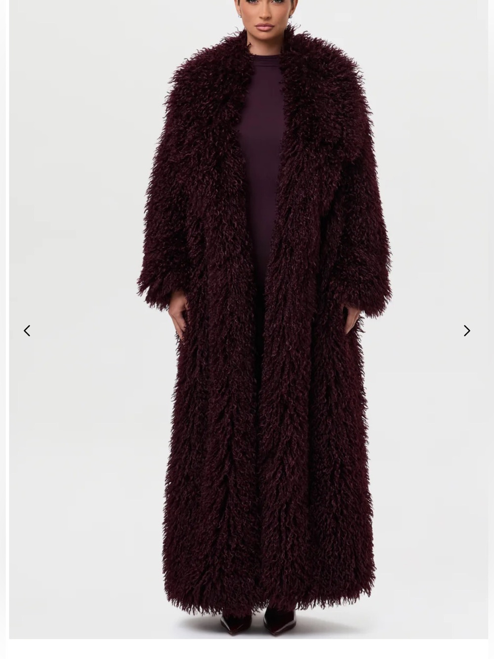 naked wardrobe Long Faux Fur Trench Coat - Wine